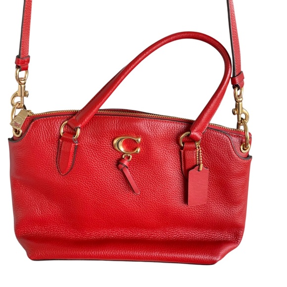 COACH Remi Electric Red Pebbled Leather Satchel Shoulder Crossbody Bag - Picture 1 of 10